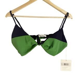 Mara Hoffman Carla Green Black Knotted Tie Front Bikini Swimsuit Top Size XL